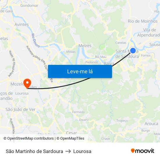 São Martinho de Sardoura to Lourosa map