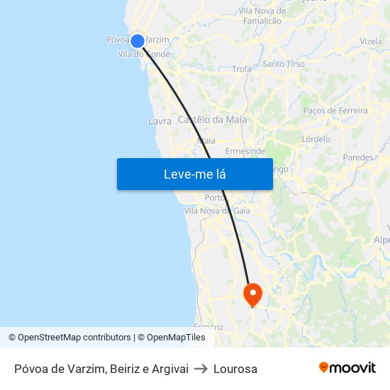 Póvoa de Varzim, Beiriz e Argivai to Lourosa map