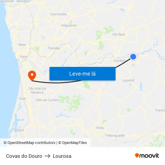 Covas do Douro to Lourosa map