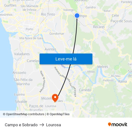 Campo e Sobrado to Lourosa map