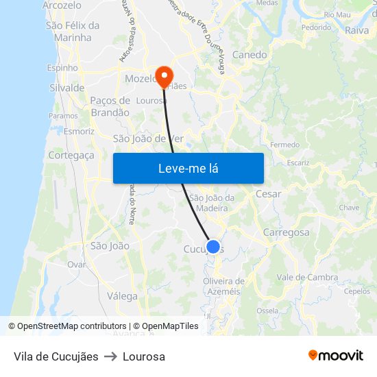 Vila de Cucujães to Lourosa map