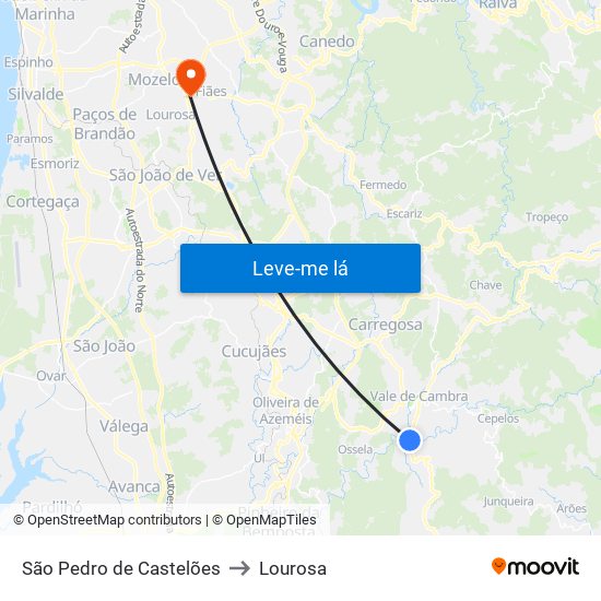 São Pedro de Castelões to Lourosa map