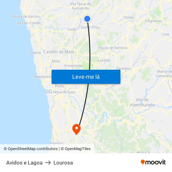 Avidos e Lagoa to Lourosa map