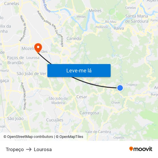 Tropeço to Lourosa map