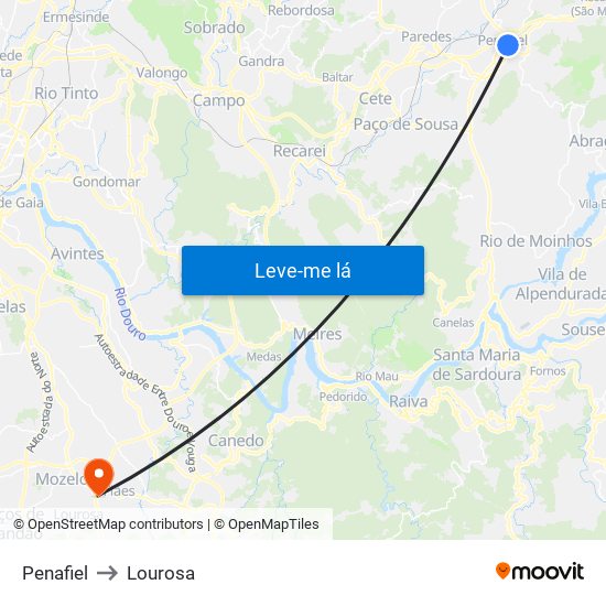 Penafiel to Lourosa map