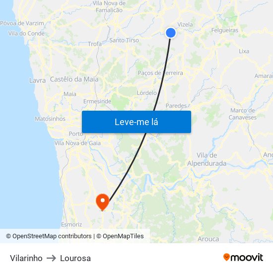 Vilarinho to Lourosa map