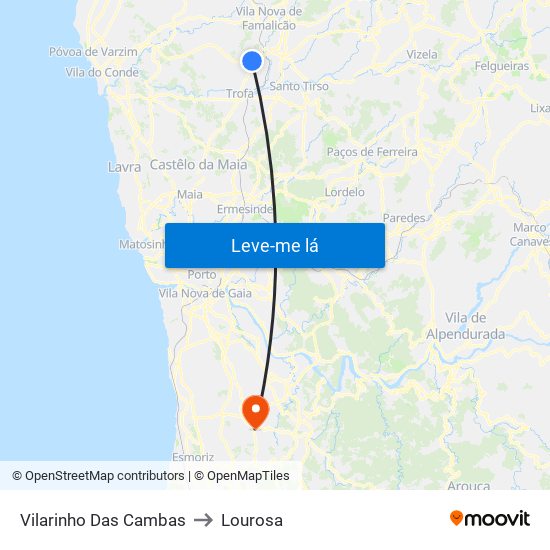 Vilarinho Das Cambas to Lourosa map