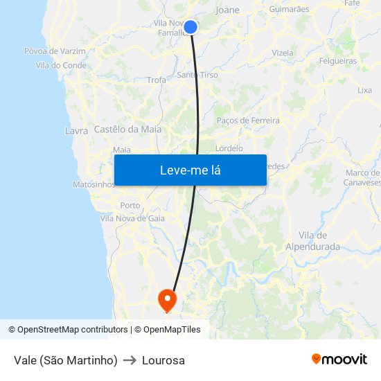 Vale (São Martinho) to Lourosa map