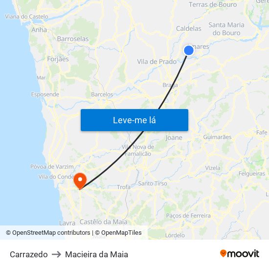 Carrazedo to Macieira da Maia map