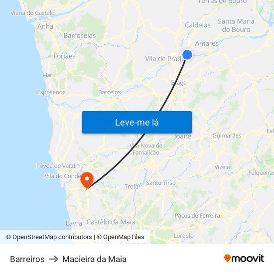 Barreiros to Macieira da Maia map