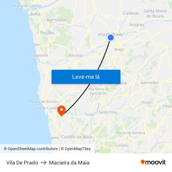 Vila De Prado to Macieira da Maia map