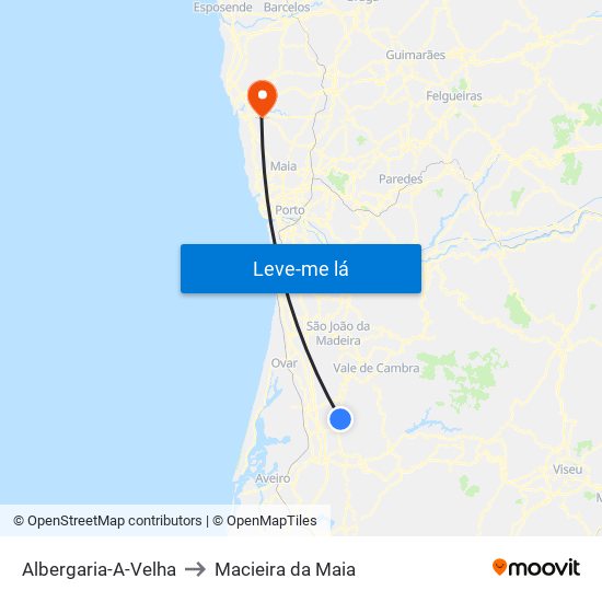 Albergaria-A-Velha to Macieira da Maia map