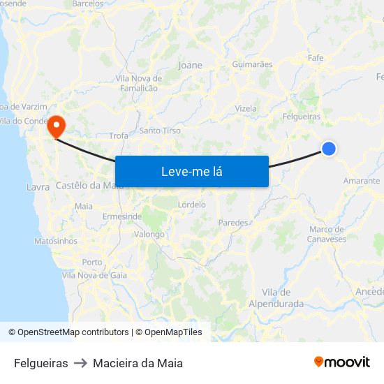 Felgueiras to Macieira da Maia map