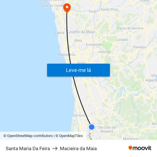 Santa Maria Da Feira to Macieira da Maia map