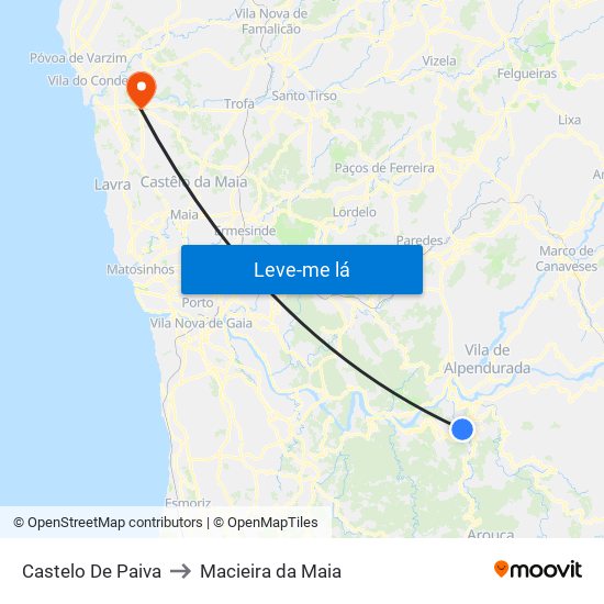 Castelo De Paiva to Macieira da Maia map
