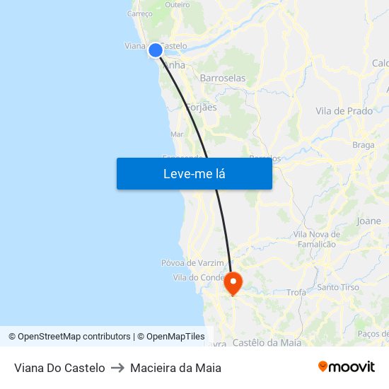 Viana Do Castelo to Macieira da Maia map