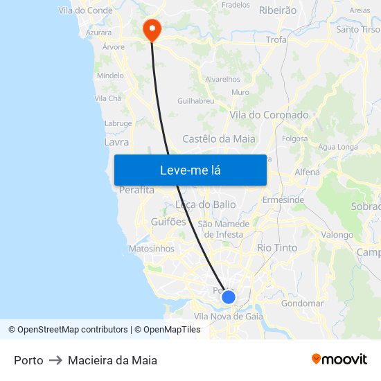 Porto to Macieira da Maia map