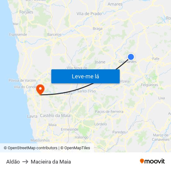 Aldão to Macieira da Maia map