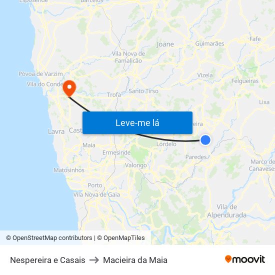 Nespereira e Casais to Macieira da Maia map