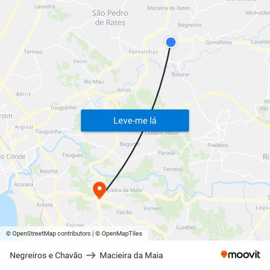 Negreiros e Chavão to Macieira da Maia map