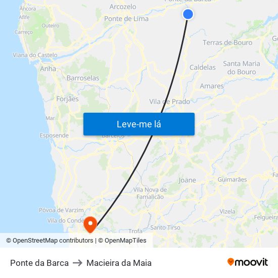 Ponte da Barca to Macieira da Maia map