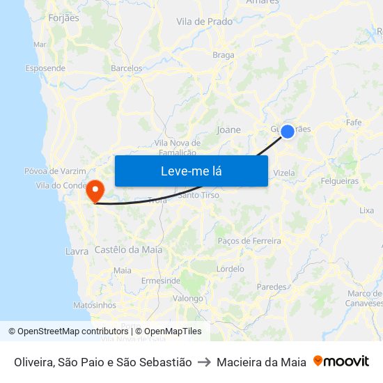 Oliveira, São Paio e São Sebastião to Macieira da Maia map