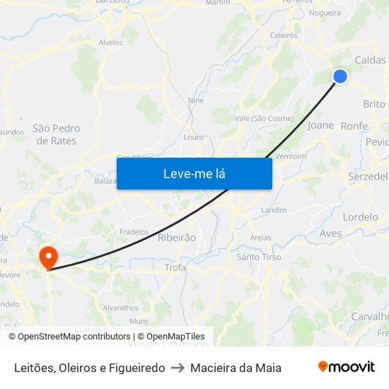 Leitões, Oleiros e Figueiredo to Macieira da Maia map