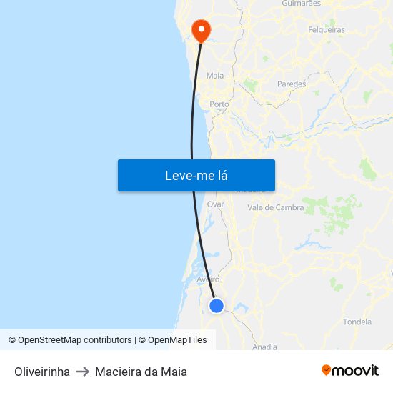 Oliveirinha to Macieira da Maia map