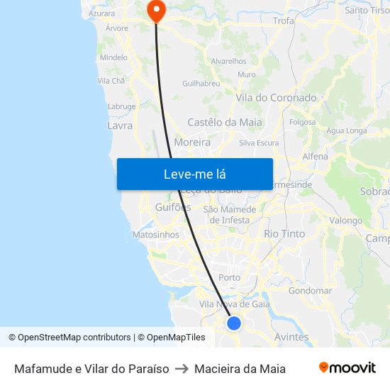 Mafamude e Vilar do Paraíso to Macieira da Maia map