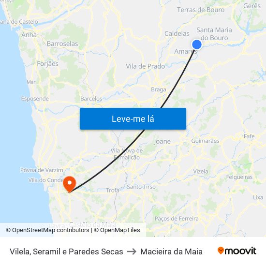 Vilela, Seramil e Paredes Secas to Macieira da Maia map