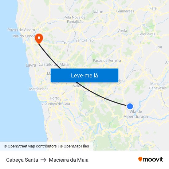 Cabeça Santa to Macieira da Maia map