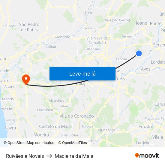 Ruivães e Novais to Macieira da Maia map