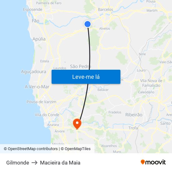 Gilmonde to Macieira da Maia map