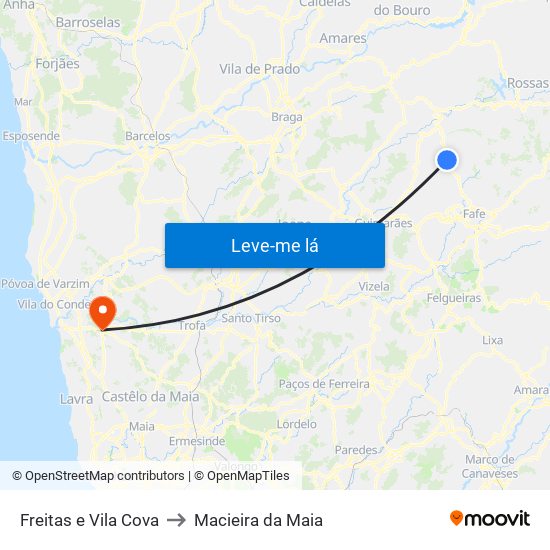 Freitas e Vila Cova to Macieira da Maia map