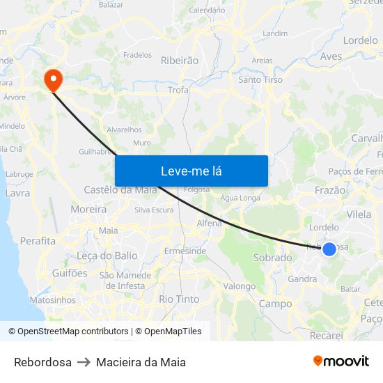 Rebordosa to Macieira da Maia map