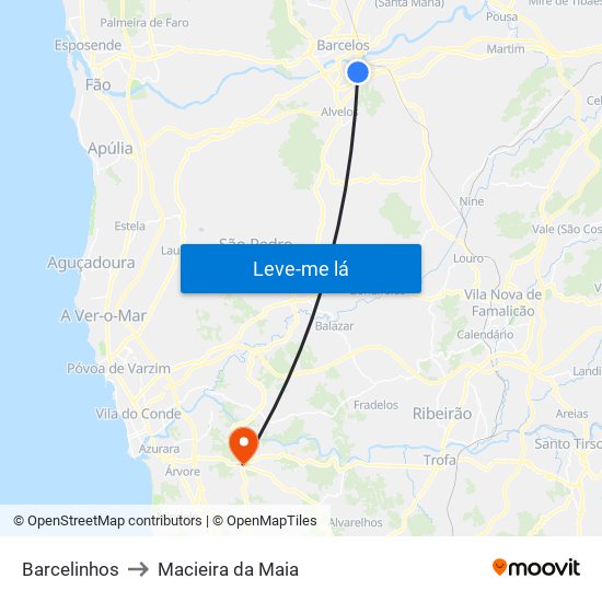 Barcelinhos to Macieira da Maia map