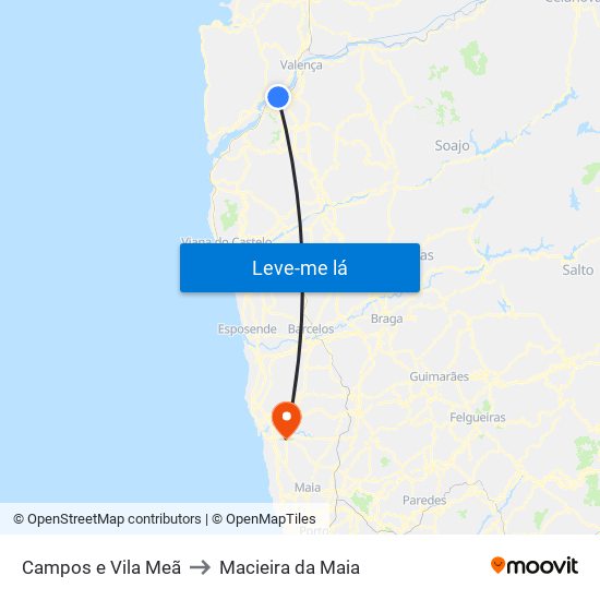 Campos e Vila Meã to Macieira da Maia map