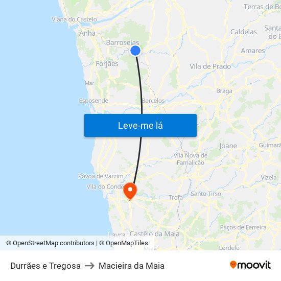 Durrães e Tregosa to Macieira da Maia map