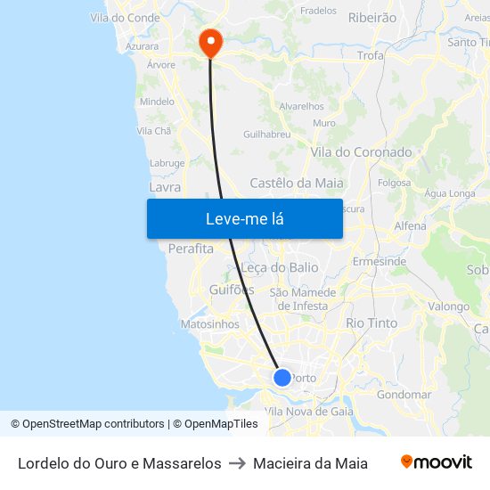 Lordelo do Ouro e Massarelos to Macieira da Maia map