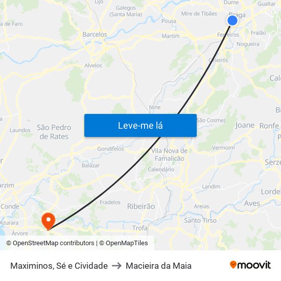 Maximinos, Sé e Cividade to Macieira da Maia map