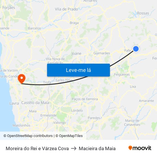 Moreira do Rei e Várzea Cova to Macieira da Maia map