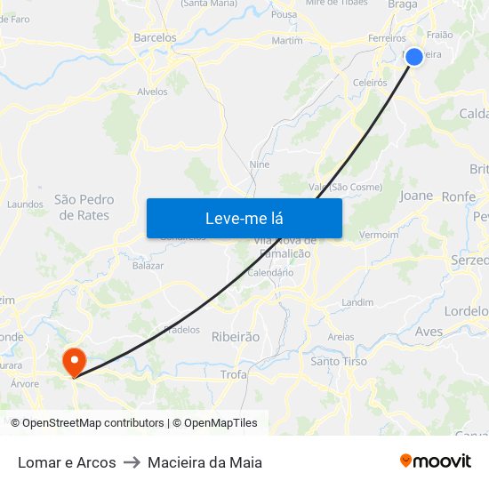 Lomar e Arcos to Macieira da Maia map