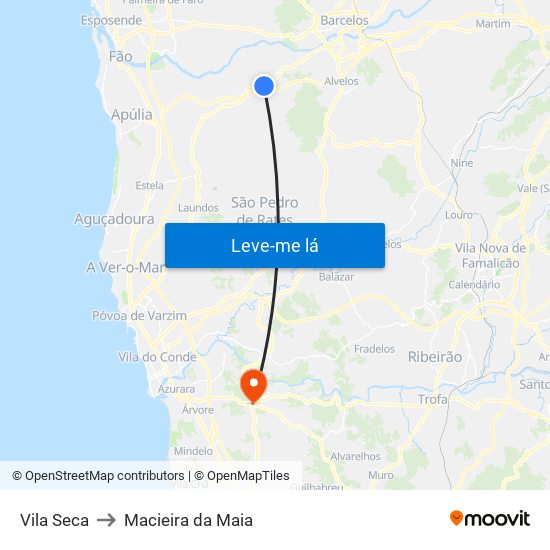 Vila Seca to Macieira da Maia map