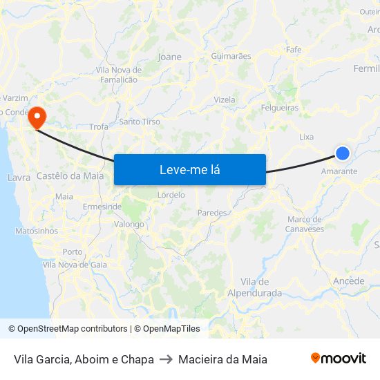 Vila Garcia, Aboim e Chapa to Macieira da Maia map