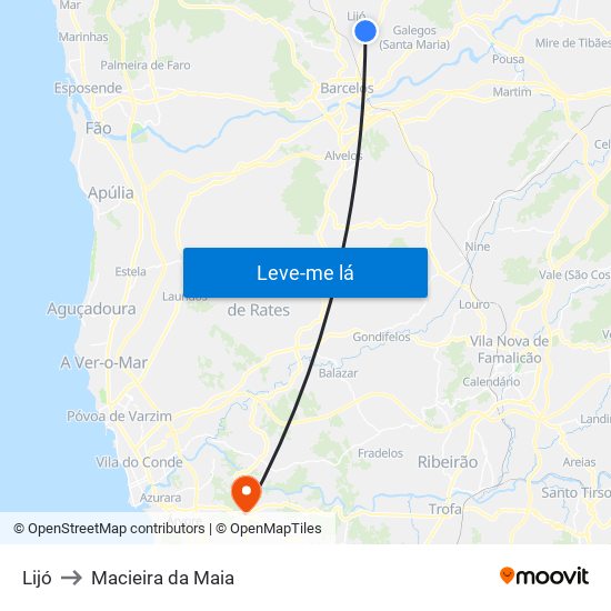 Lijó to Macieira da Maia map