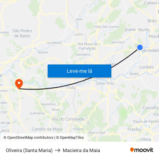 Oliveira (Santa Maria) to Macieira da Maia map