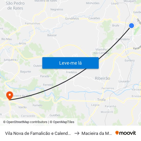 Vila Nova de Famalicão e Calendário to Macieira da Maia map