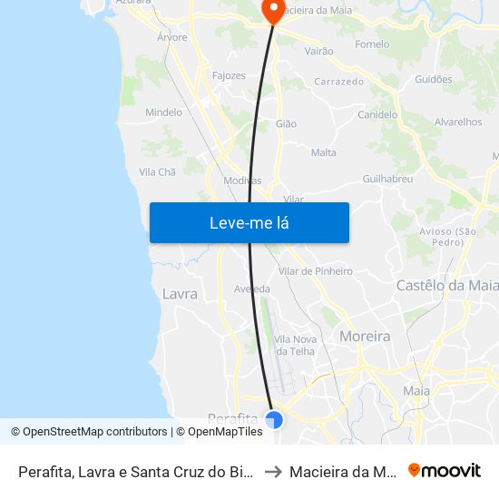 Perafita, Lavra e Santa Cruz do Bispo to Macieira da Maia map