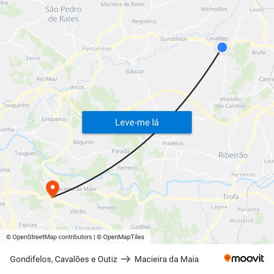 Gondifelos, Cavalões e Outiz to Macieira da Maia map