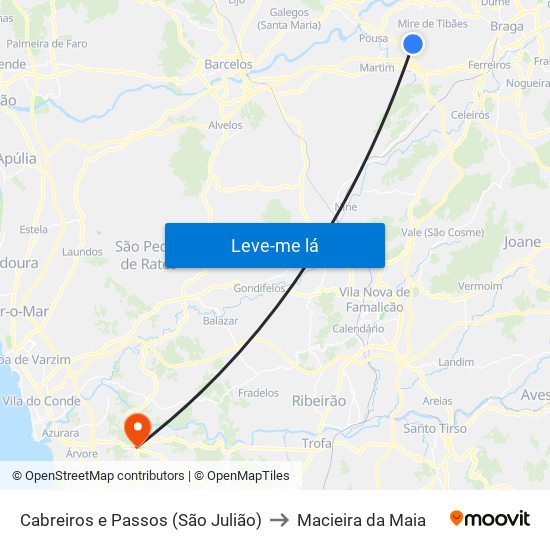 Cabreiros e Passos (São Julião) to Macieira da Maia map